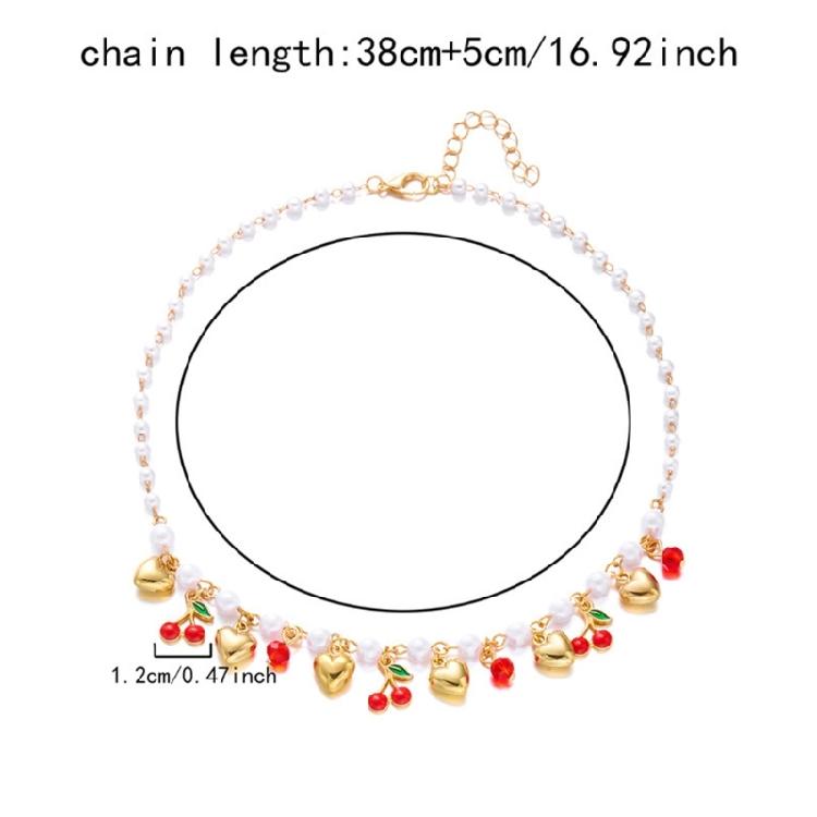 Playful Cherry Strawberry Heart Pendant Necklace With Margarite Details Flexible Chain Design Ideal For Layering