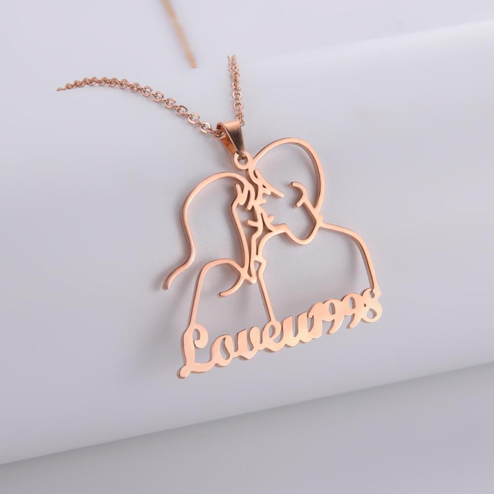 Custom Name Necklace Boy Girl Kiss Personalized Stainless Steel Jewelry Anniversary Customized for Women Couples Lovers Gifts