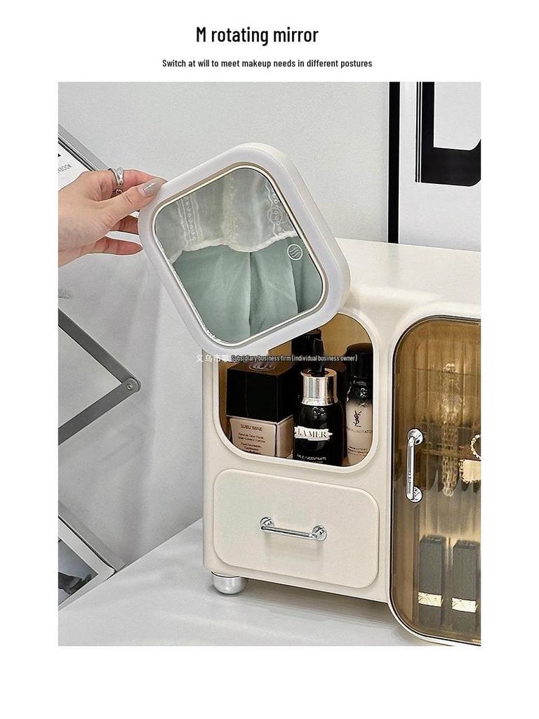 Desktop Cosmetic Storage Box with Mirror and Cabinet