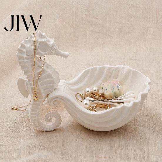 Decorative Jewelry Tray for Bathroom 3D Printed Seahorse Shell Rings Necklaces Bracelets, Ocean Marine Style Home Accents Desktop Organizer,