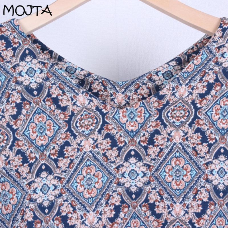 MOJTA Women's Cotton Summer Plus Size Long Skirt Floral Loose Printed Dress