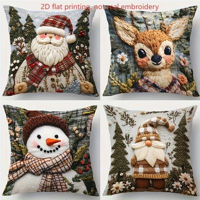Festive Christmas Pillowcases: Santa, Deer, Snowman & Gnome Designs Sofa Room Decoration New Year Holiday Home Decoration