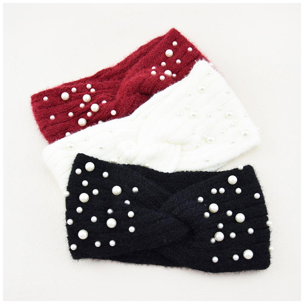 Warm And Stylish Ear Warmer Winter Headband For Women Lightweight New Pearl Knitted Cross Headbands