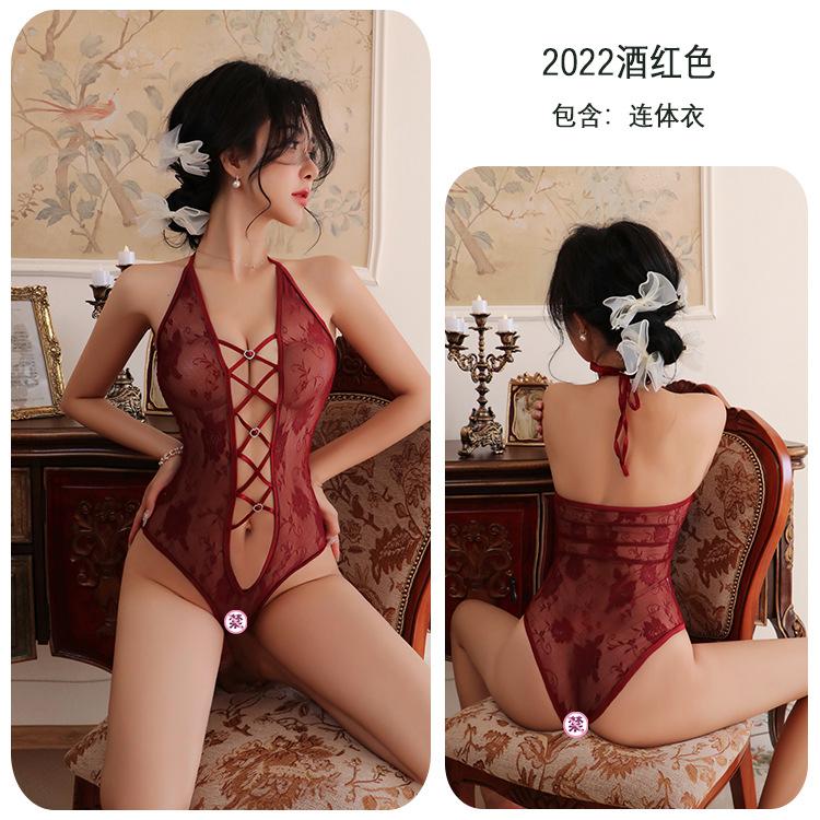 Sexy lingerie sexy neck onesie pajamas perspective uniform seduction pure desire suit