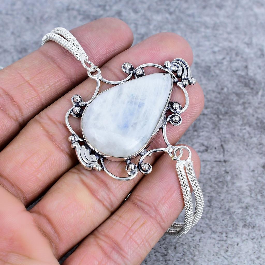 Moonstone Gemstone Handmade 925 Sterling Silver Bracelet 7-8" M-2745