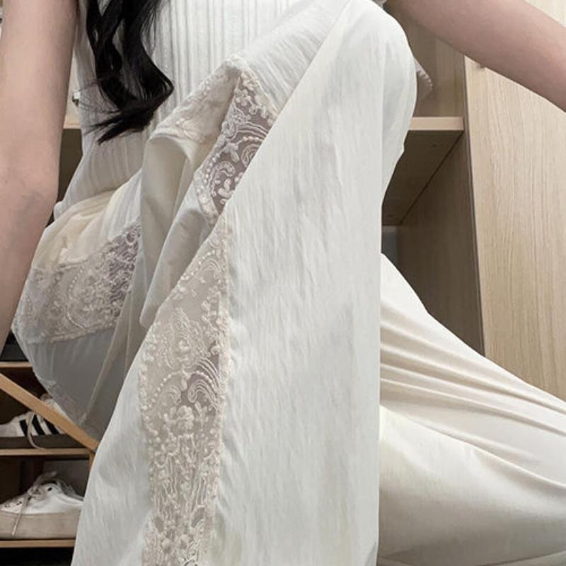 Patchwork Lace Loose Wide Leg Pants for Women Spring/Summer Design Hollow Casual Wide Leg Pants