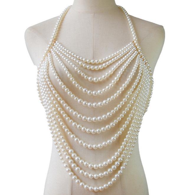 Accessories Pearl Fashion Multi-layer Necklace Chest Chain Sexy Chest Chain Pearl Body Chain Accessories