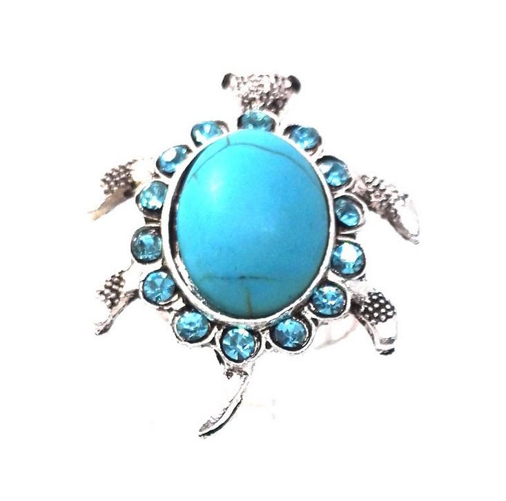 European & American Style Adjustable Turquoise Turtle Diamond Ring