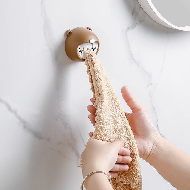 Cartoon Bear Towel Stopper, Bathroom Non-punching Hand Towel Storage Stopper, Kitchen Rag Hanging Rod Hook