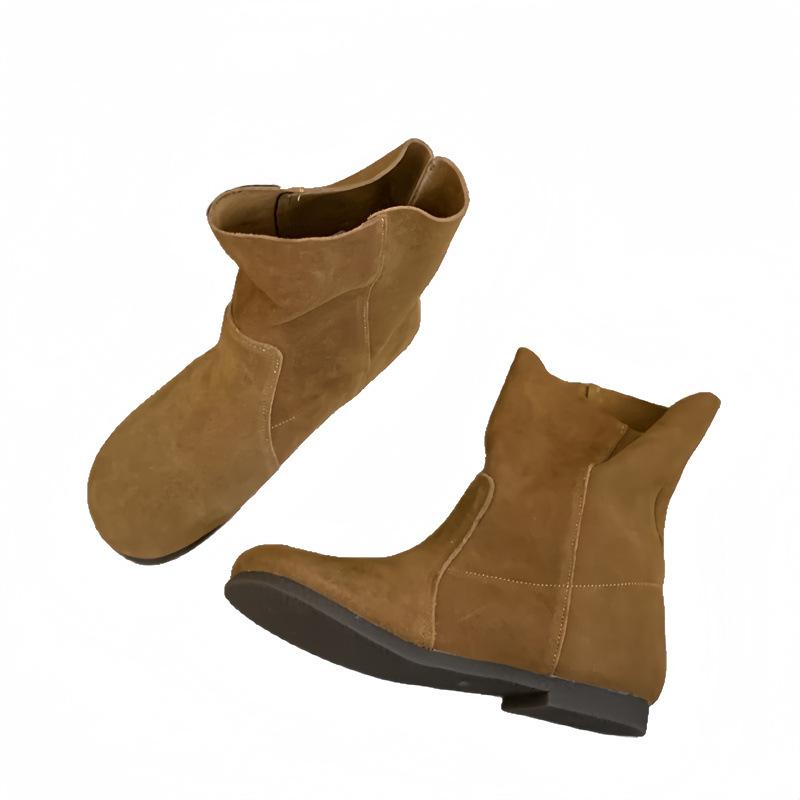 Autumn and Winter Round Head Short Boots Women's 2025 New Soft-soled Flip Fur Boken Two-wear Boots Martin Boots