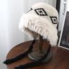 South Korea's new autumn and winter rabbit hair cold-proof wool hat women's warm ear protection straps plush knitted hat