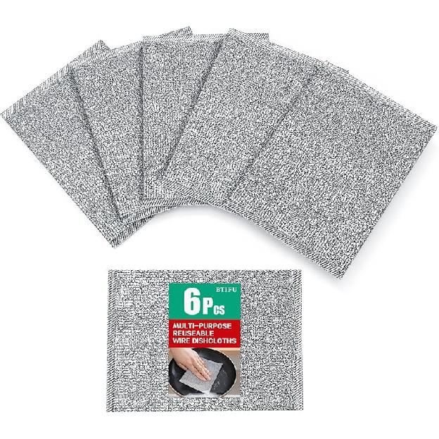 10Pcs Multipurpose Wire Dishwashing Rag, Reusable Non-Scratch Wire Dishcloth, Metal Dish Cloth Wet and Dry for Kitchen Cleaning, Sinks, Dishes, Stove