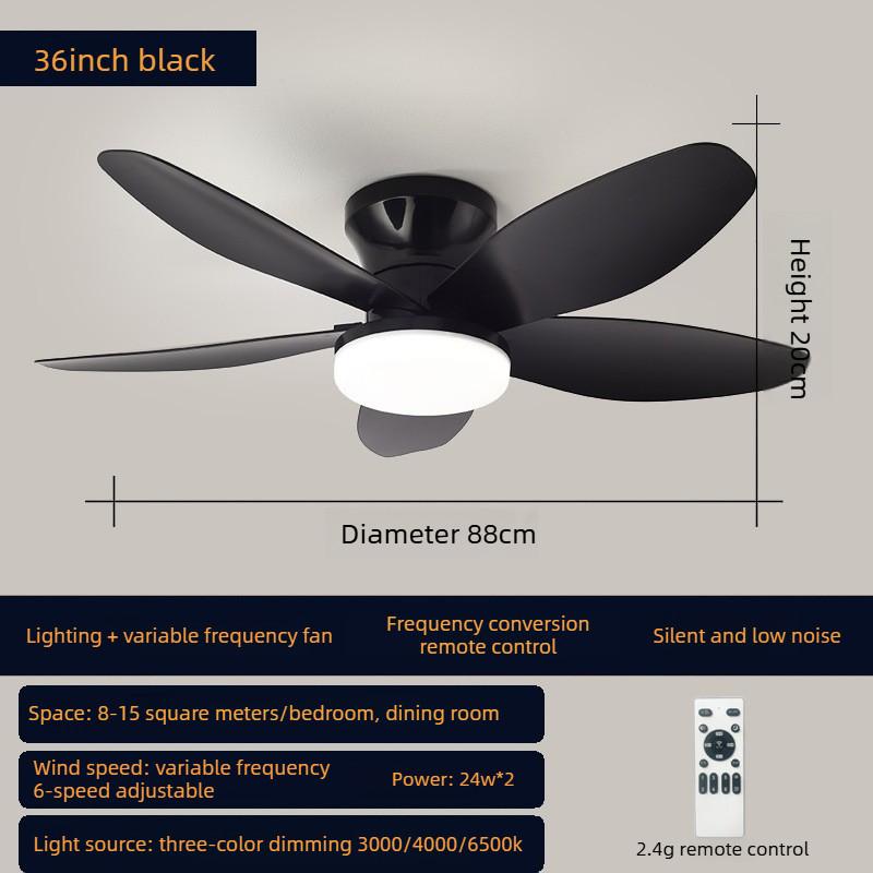 Household Bedroom Electric Ceiling Fan Light Quiet Frequency Conversion Ceiling Fan Lamp Living Room LED Lighting Fan