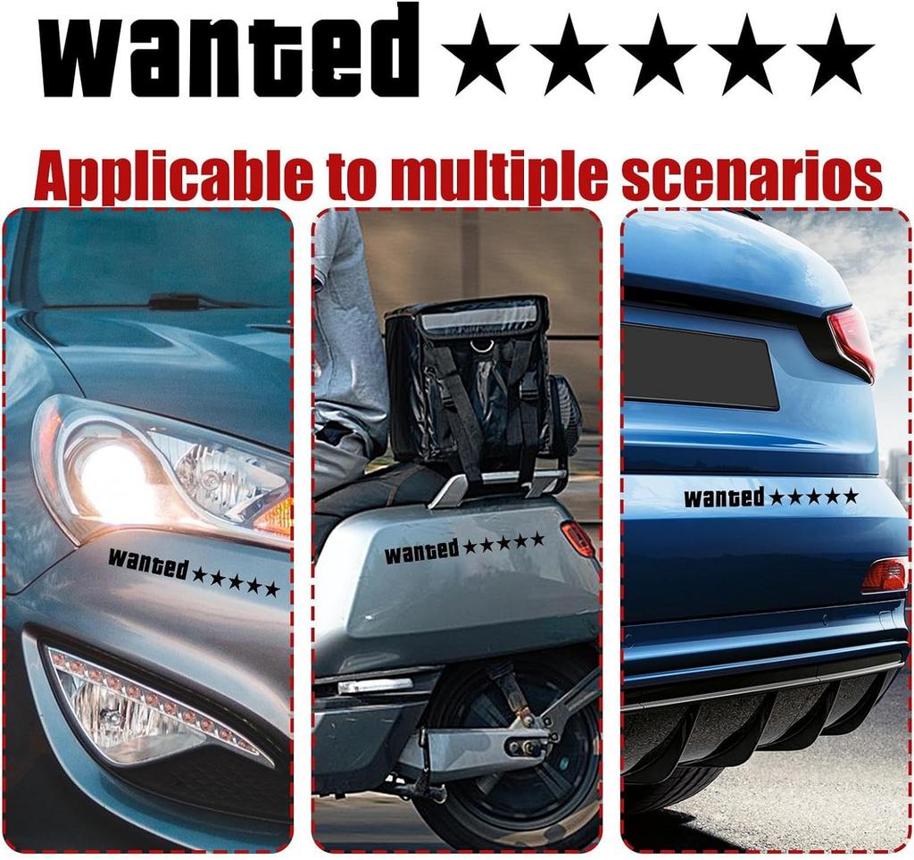 2PCS Wanted Motorcycle Stickers, Waterproof Vinyl Decals for Fuel Tank Windshield Car Bumper