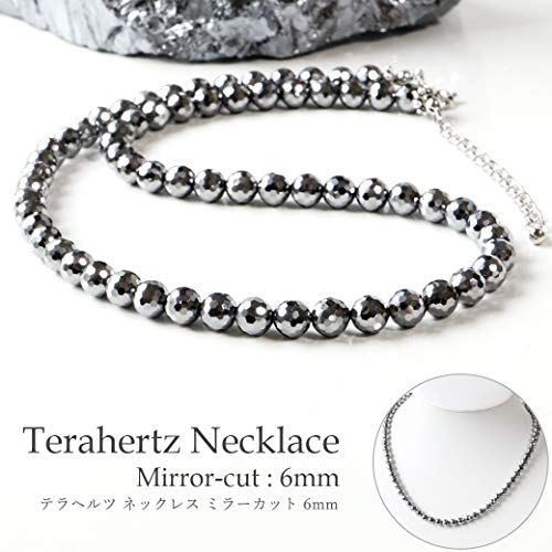 [GOLD STONE] Genuine Terahertz Ore Necklace, 6mm, 128-facet, Mirror Ball Cut, Power Stone, Natural Stone, Hook Type, Approximately 60cm Long