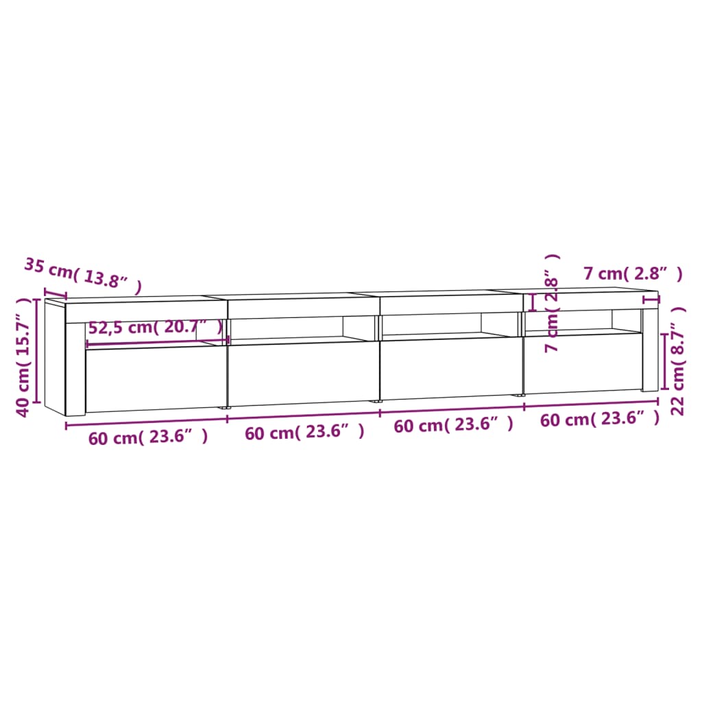 TV Cabinet with LED Lights White 240x35x40 cm