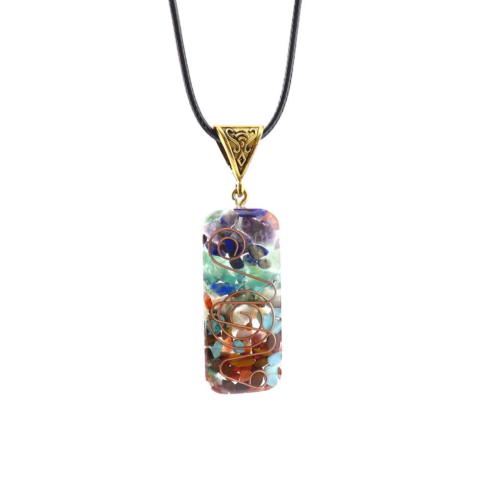 Seven-Color Gravel Necklace with Resin Encapsulated Natural Stone Pendant - Style N756
