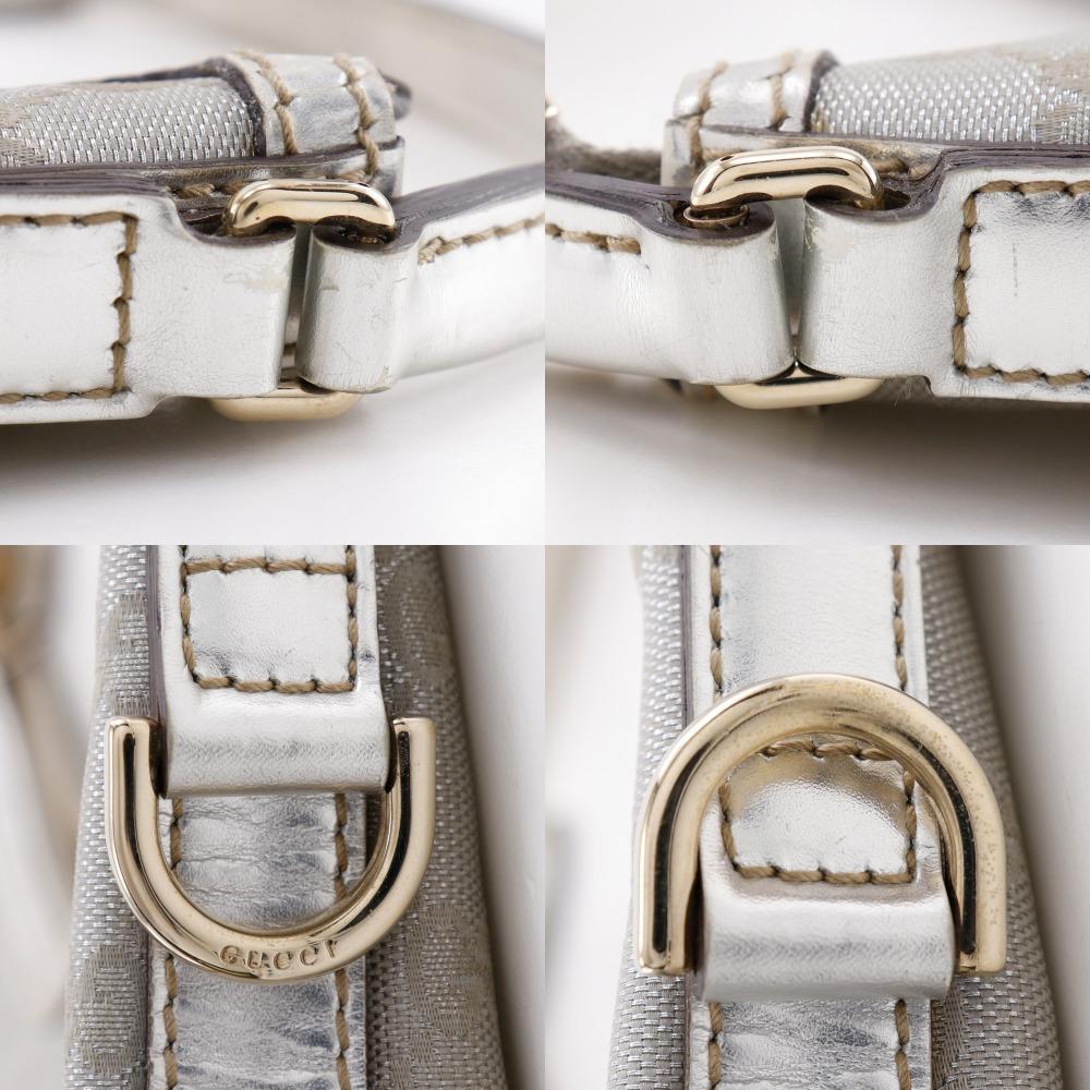 Gucci Interlocking G Shoulder Bag 182491 Silver GG Canvas Women Used