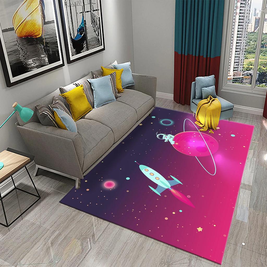 3D Cartoon Astronaut Rocket Carpet for Living Room Bedroom Decor Area Rug Kids Play Crawling Mat Floor Mats Kitchen Non-slip Rug