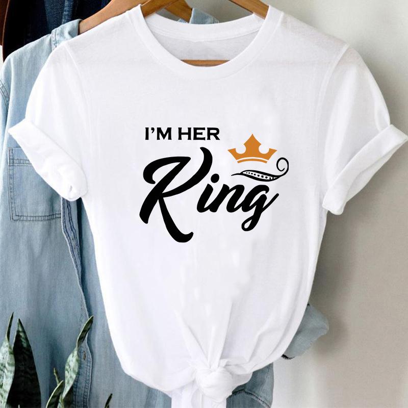 100% Cotton Summer Women's Short Sleeve T-shirt Pattern Print Casual Round Neck Couple T-shirt