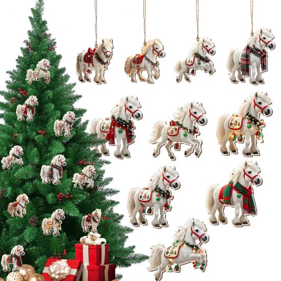 Christmas Horse Ornaments 2D Acrylic Vintage Horse Christmas Tree Hanging Decoration Western Theme Animal Ornaments for Xmas Tree Home Decor