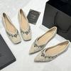 Fashion Luxury String Bead Rhinestone Brand Flat Shoes Women Comfort Square Toe Shallow Design Shoes Fashion Elegant Wedding Bridal Shoe