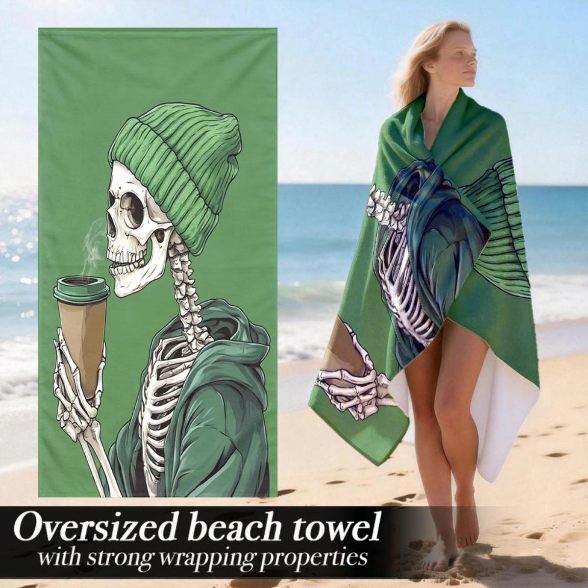 

Skull with Coffee Oversized Beach Towel – Modern Art Design, Plush & Lightweight, Perfect for Beach & Outdoor Use W30*H60(CM)