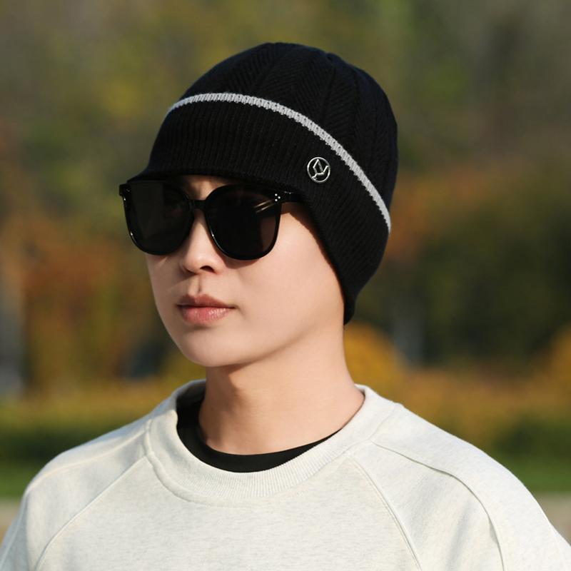 Autumn Winter Thick Knitted Cap Men Wool Cap Warm Fleece Cap Outdoor Sports Cap