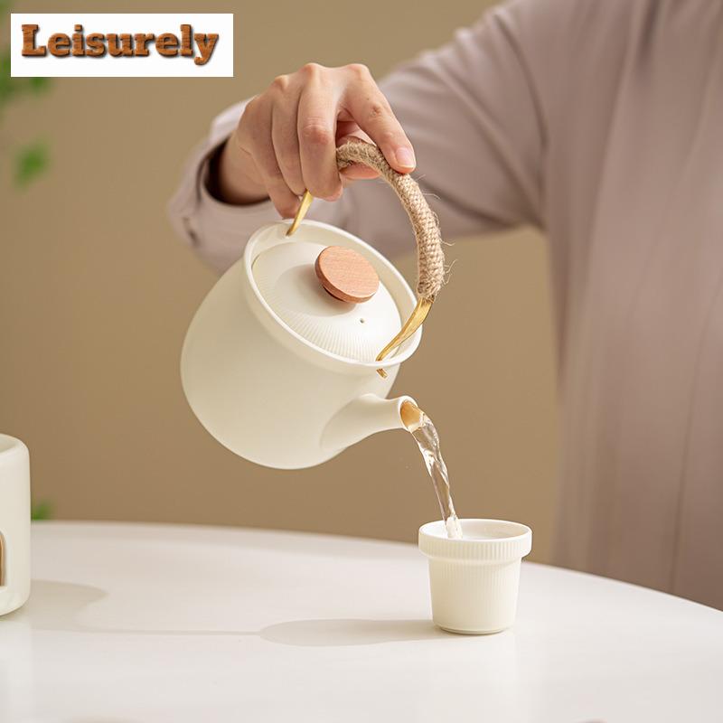 Exquisite Cream Yellow Ceramic Tea Pot Candle Heating Tea Warmer Base Tea Maker Baking Stove Boiling Water Kettle Furnace Holder