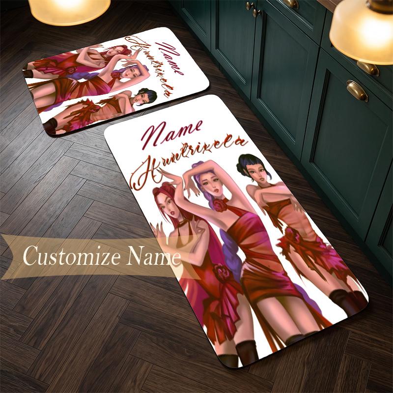 HUNTRIX (144) Customize Name Flannel Kitchen Mat Soft Non-Slip Kitchen Floor Runner Rug for Home Kitchen Decor