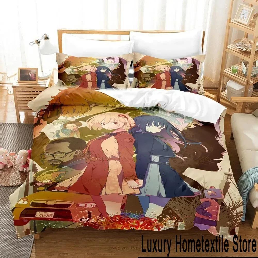 Anime Lycoris Recoil Bedding Set Duvet Cover Bed Set Quilt Cover Pillowcase Comforter King Queen Size Boys Adult Bedding Set