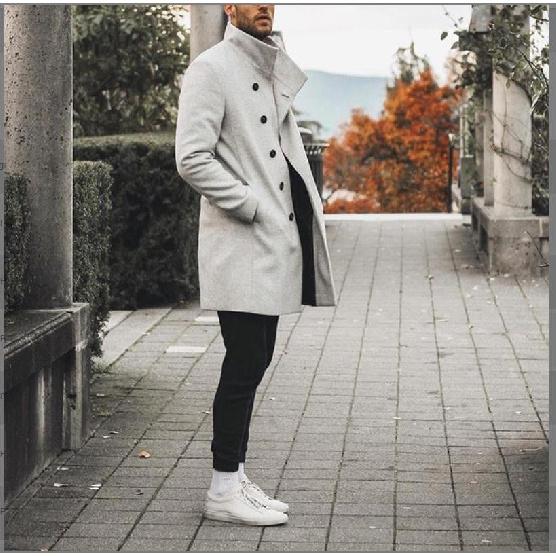 Spring New Men's Pocket Versatile Daily Retro Stand Up Collar Medium Long Woolen Coat Men's Casual Coat Men's Clothing