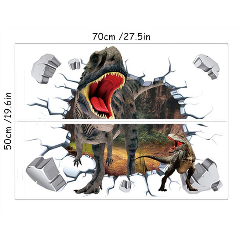 Jurassic Tyrannosaur Broken Wall Hole Art Stickers Jungle Dinosaur World Mural Self Adhesive For Home Decoration Aesthetic Rooms