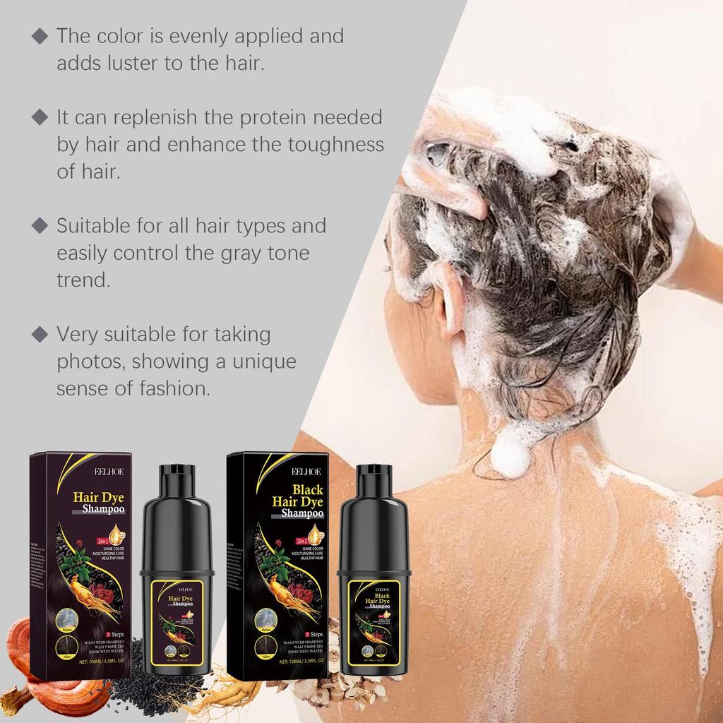 EELHOE Black Hair Dye Shampoo 3 In 1 Growth Clean Hair Darkening Deep Nourishing Black Hair Dye Shampoo Natural Organic Herbal