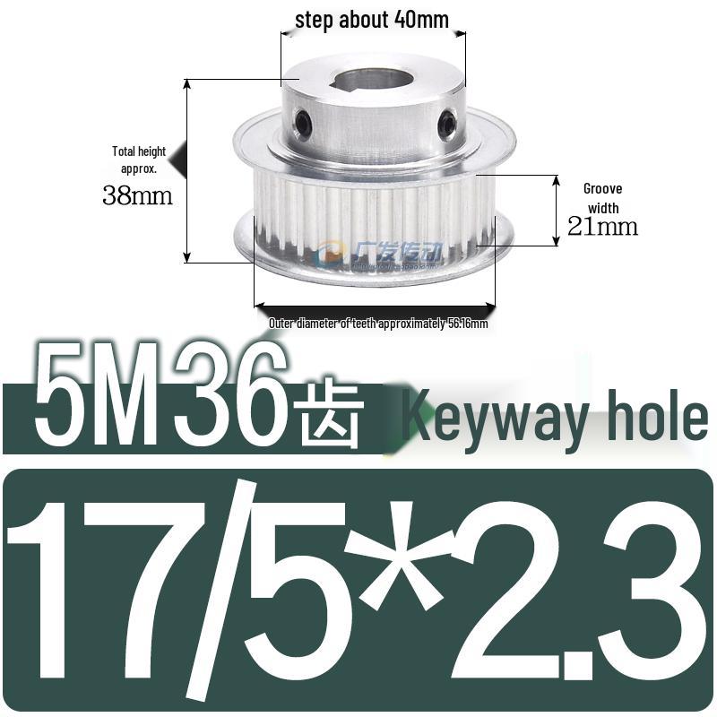 Stepped Timing Pulley 5M, 36 Teeth, T-Slot Width 16/21/27, Bore 5-25mm, BF Type.