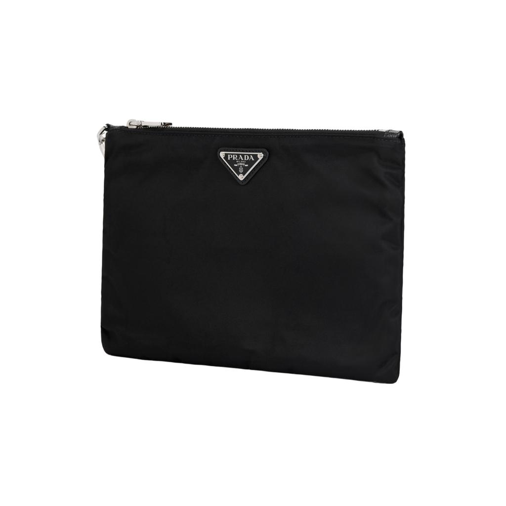 Prada Saffiano Emaille Dreieck Metall Logo Kosmetiktasche Herren Kosmetiktasche Schwarz 2NH006-064-F0002