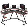 L-Shaped Computer Desk with Power Outlets, 128 cm Corner Desk with Monitor Stand, Headphone Hook & Cup Holder