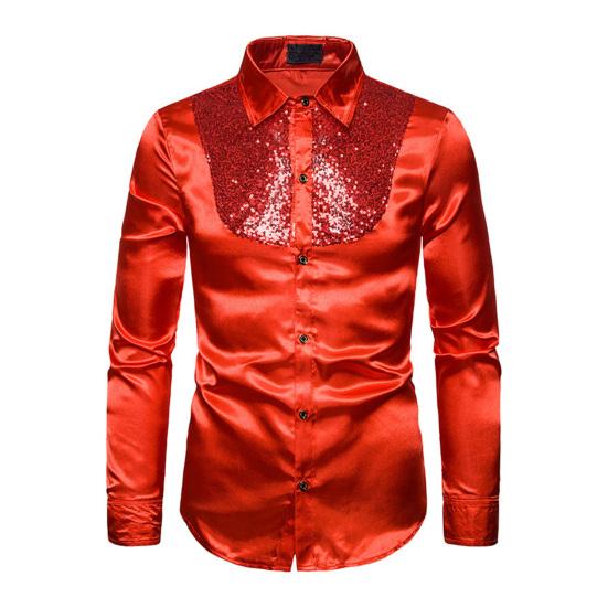 Men Retro Glossy Shirt Lapel Button-up Shirt with Sequins Vintage Formal Shirt for Disco Bars Nightclubs Parties