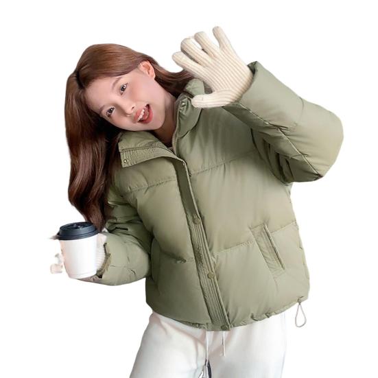 Winter Down Coat Thickened Padded Stand Collar Pockets Zipper Closure Pockets Windproof Heat Retention Short Type Cold Weather Outwear Cotton Jacket