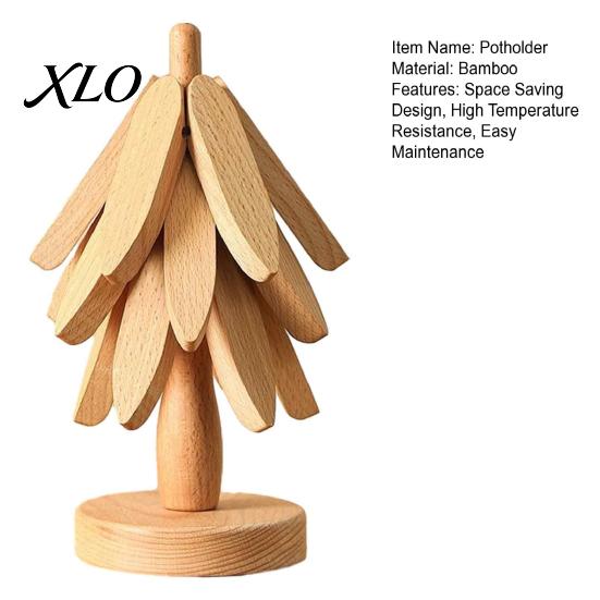 Folding Wooden Potholder Collapsible Trivets for Hot Dishes, Christmas Tree Shaped Pot Mat Table, Wood Heat Eco Friendly Kitchen Accessory Resistant
