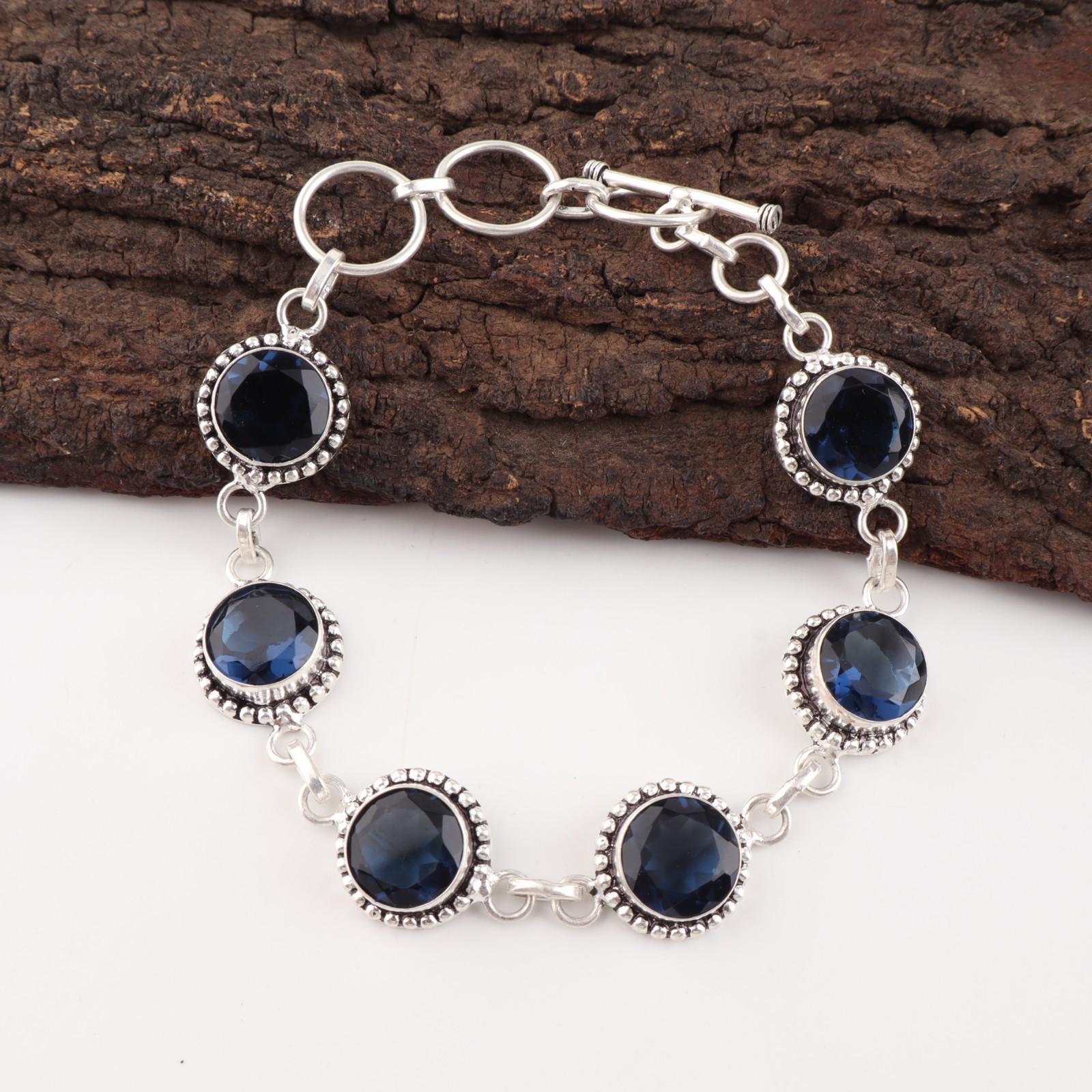 

Лондонский голубой топаз Драгоценный камень 925 Стерлинговое серебро Ювелирные изделия Ручной работы Браслет 7-9 RB-17-9