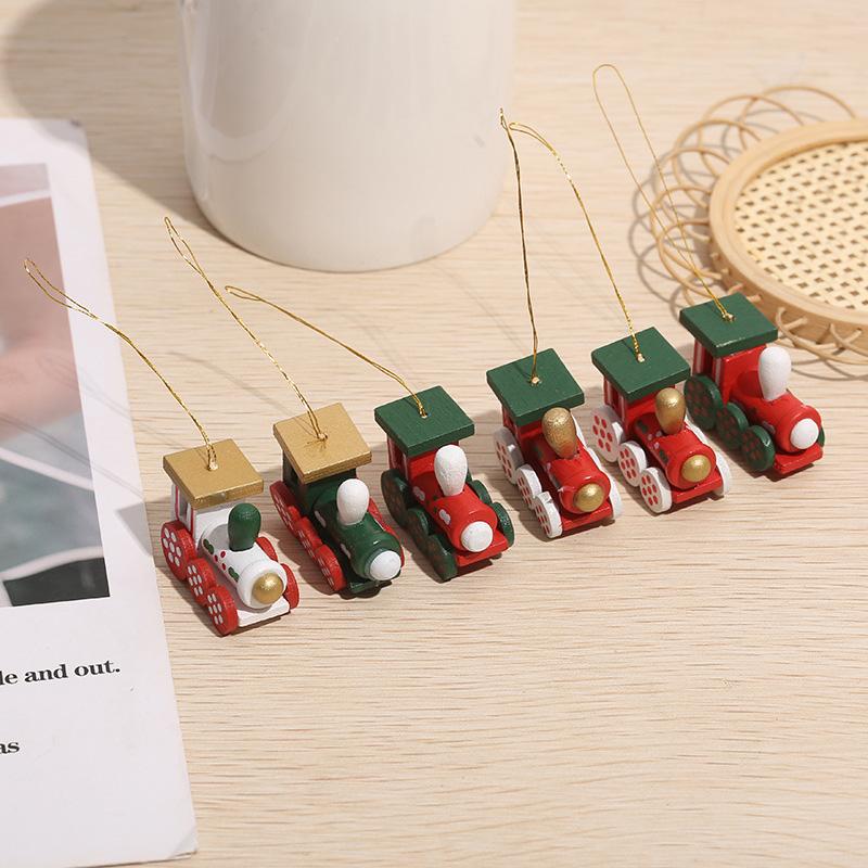 Creative Christmas Party Favors Home Dekor Závěsný přívěsek Hračky pro panenky Hlavy vláčků dřevěné