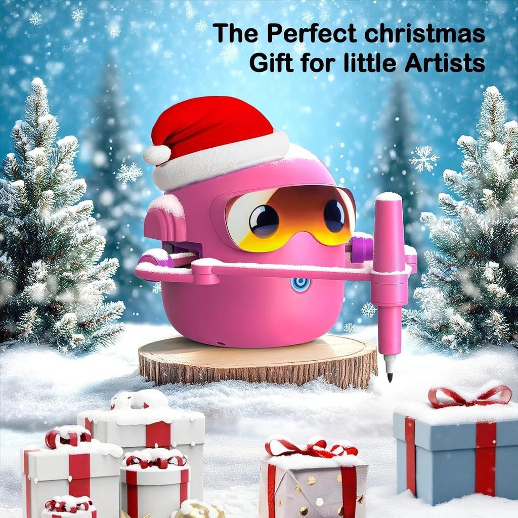 Drawing Robot for Kids Montessori Interactive Drawing Machine with 100 Cards Color Pens Music Gift Pink