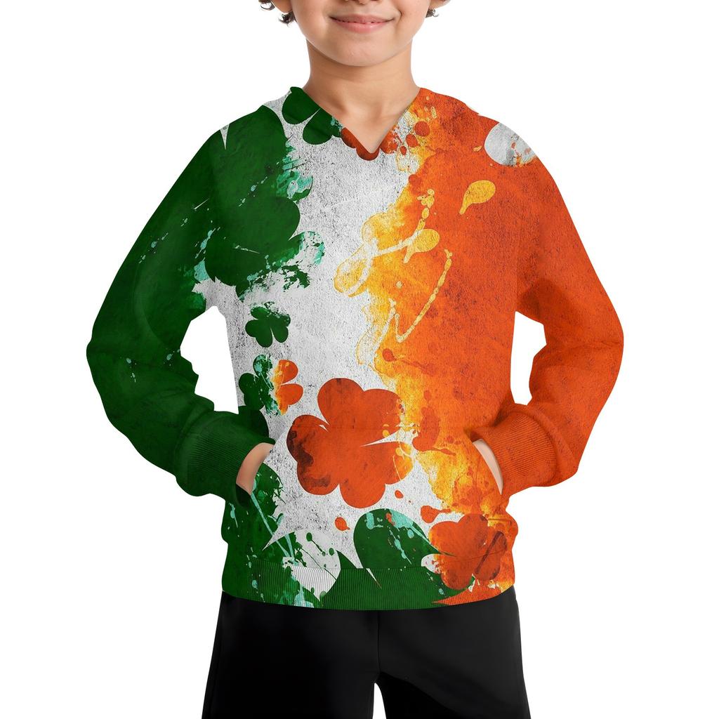 Boys Casual Fashion Long Sleeve Hooded Pocket Sweatshirt