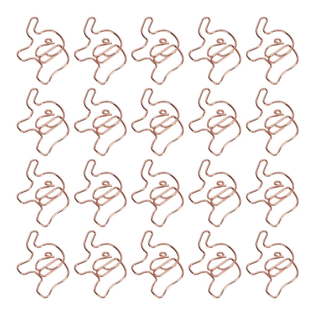 20pcs Shaped Paper Clips Elephant Shapes Rose Gold Electroplating Process Iron Office Clips for Document Classification