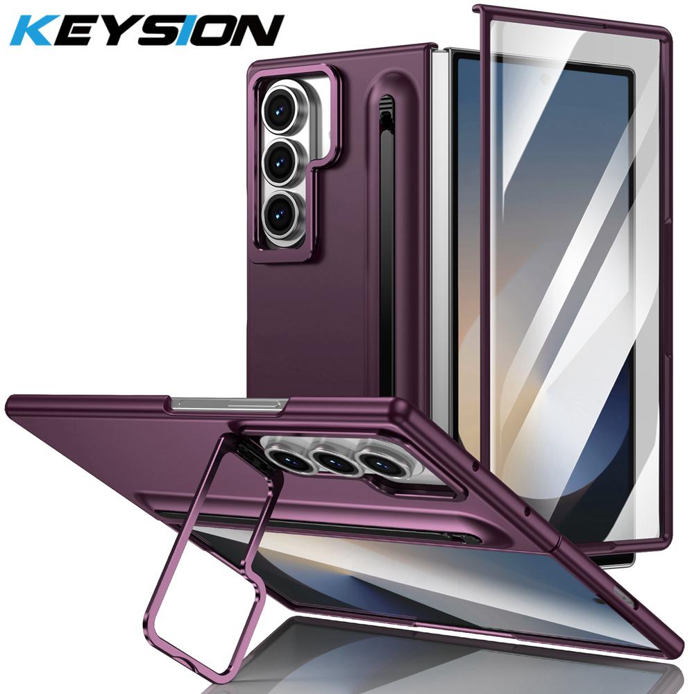 

KEYSION with Touch Pen Case for Samsung Galaxy Z Fold 7 5G Hard PC Kickstand Shockproof Phone Cover With Glass Screen Protector for Galaxy Z Fold 7 вино красного