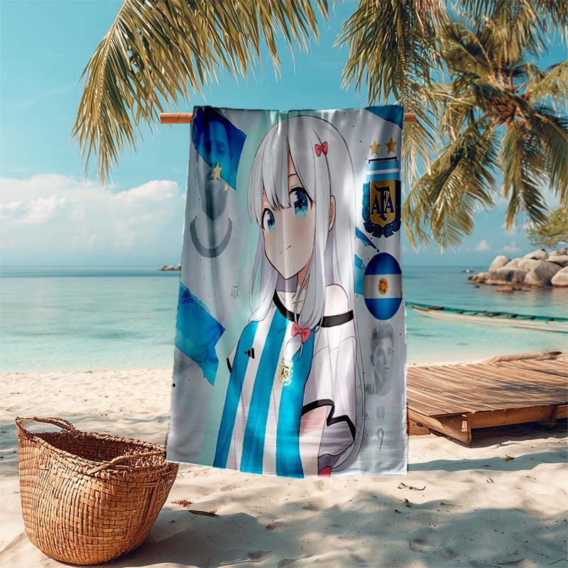 1pc Argentina Soccer Anime Girl Cartoon Quick Dry Microfiber Bath Towel for Swimming Surfing Camping Unisex Holiday. SJT7201127