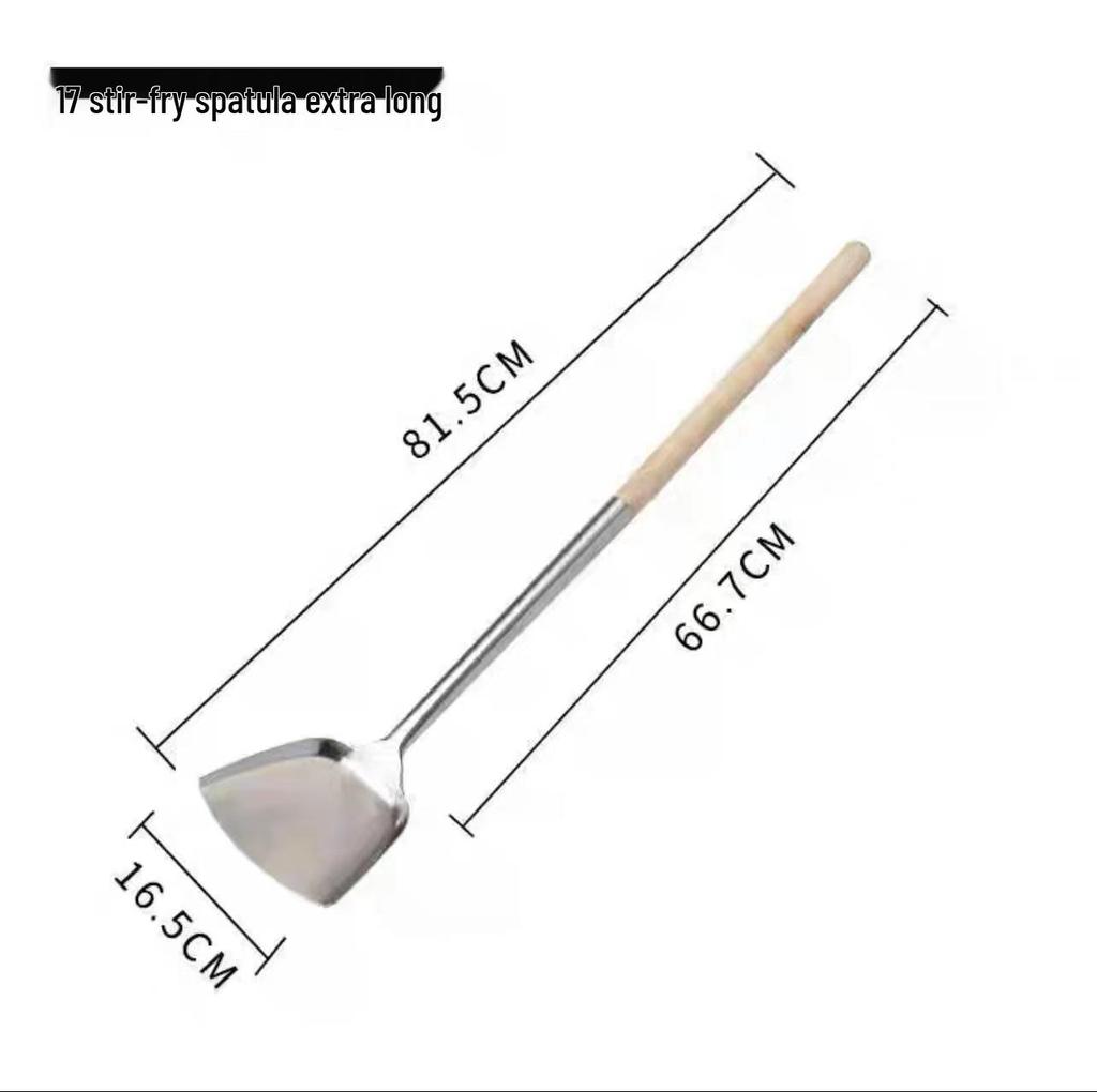 Chef's Long Spatula & Spoon - Wooden Handle, Stainless Steel, Ideal for Stir-Fry & Soup, Thickened for Durability, Perfect Kitchen Tool