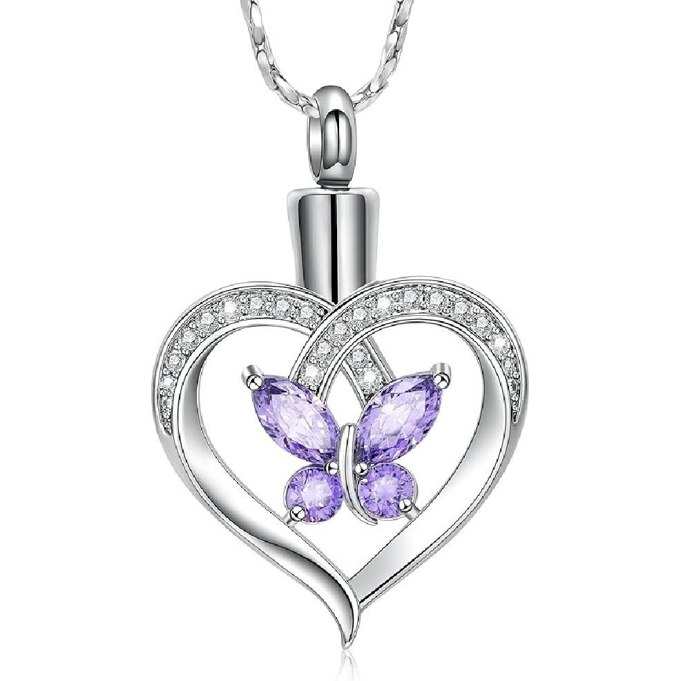 Imrsanl Butterfly Urn Necklaces for Women Girls Birthstone Cremation Jewelry Urns Pendant for Human Ashes Memorial Locket Keepsake Jewelry