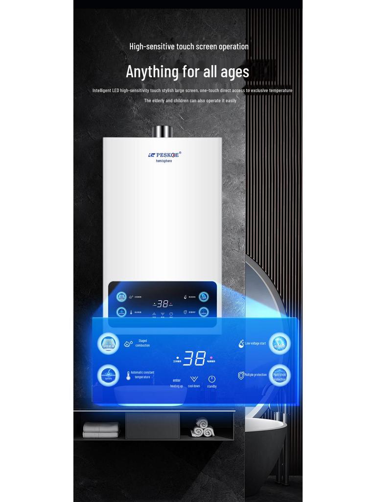 Hemisphere 12L/16L Natural Gas Water Heater, Electric Constant Temp, Forced Exhaust, Balanced LPG